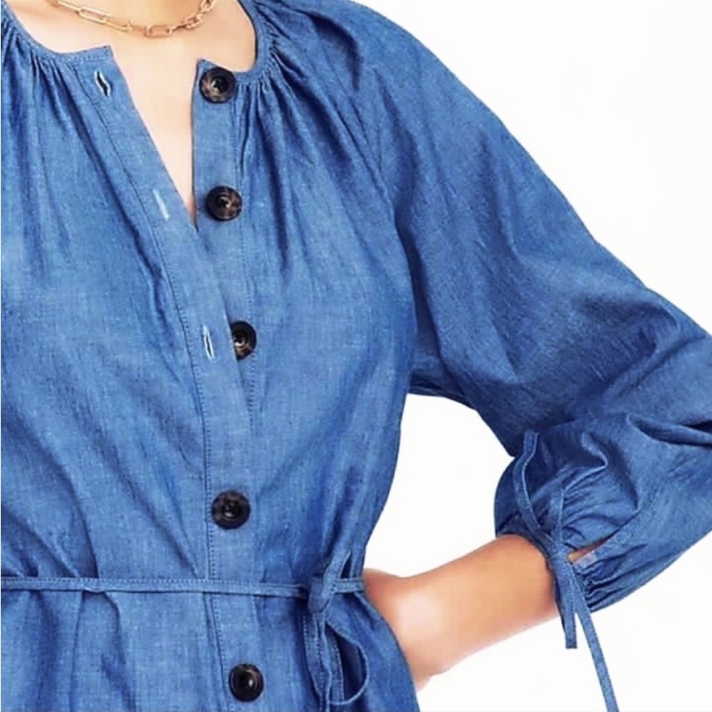 J. Crew NWT Tie Sleeve Button Front 100% Cotton Chambray Shirt Dress Cover Up - Picture 5 of 14